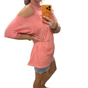 Women's custom dyed Pink cut out  Shoulder Top womens XL oversized loose fit